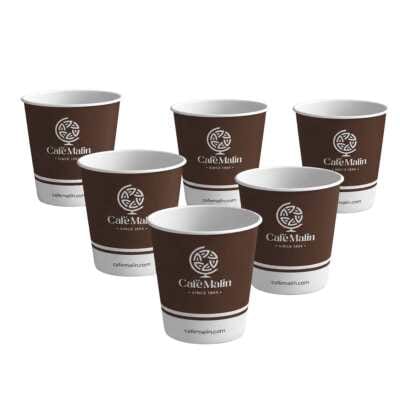 Gobelets en carton marron Cafemalin 12 cl (4 oz) — Lot de 50, vue de face avec logo visible