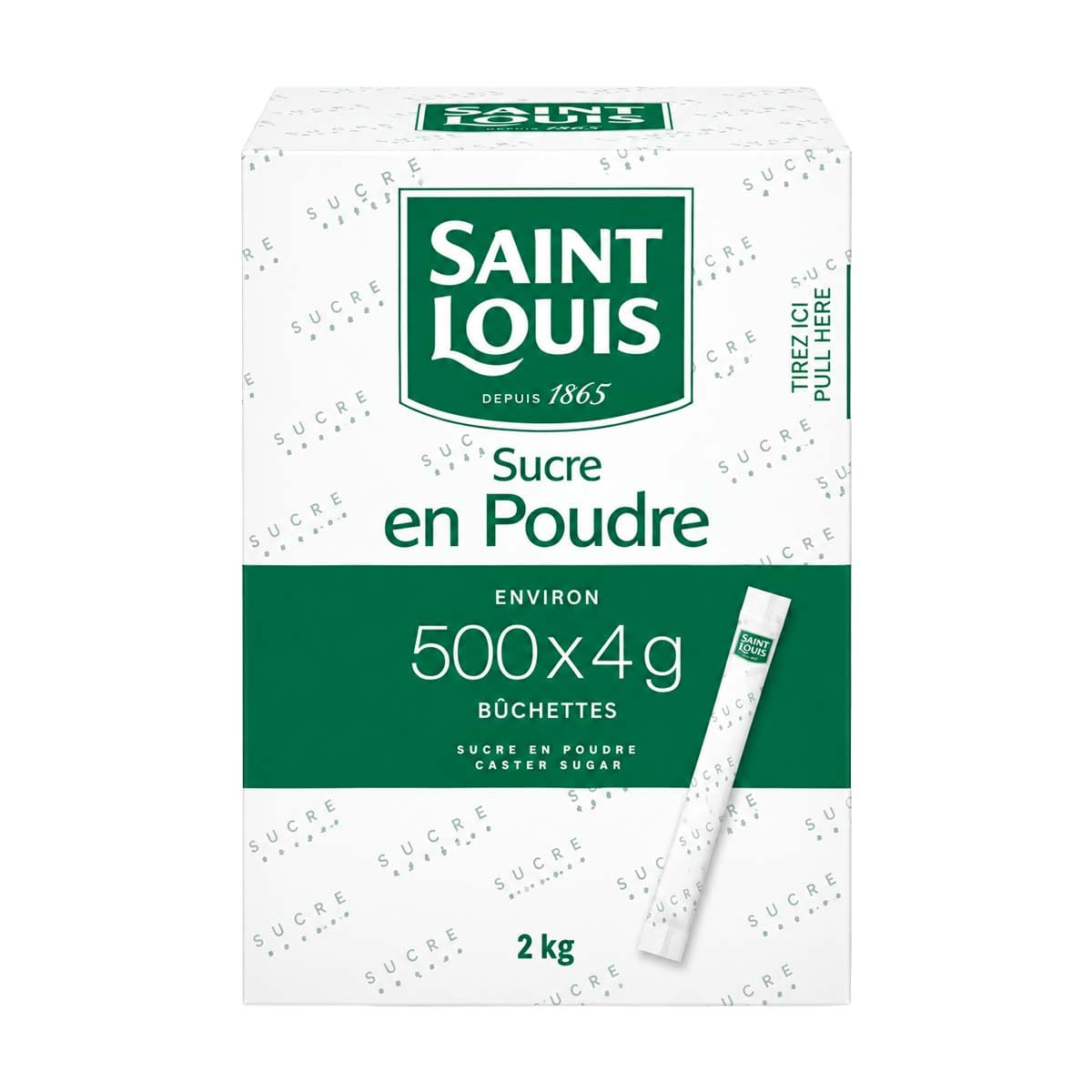 Saint-Louis sugar stick box 500g box of Saint Louis sugar sticks, white and green colour, logo visible on the front