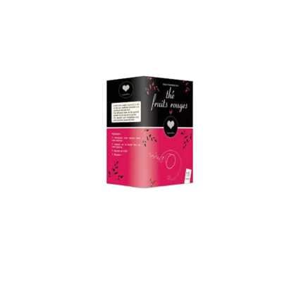 boîte du lot Lavazza Blue Thé Fruits Rouges — 15 capsules, angle face, couleurs dominantes rose et noir