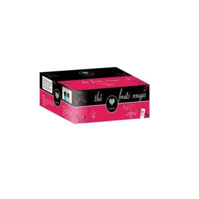 Lavazza Espresso Point Red Fruit Tea-låda — 25 kapslar, framifrån, rosa och svart, logotyp synlig