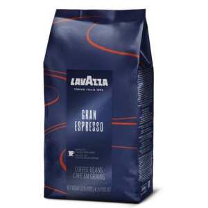 Café Lavazza Gran Espresso em grão, embalagem de 1kg, design azul com logótipo branco e detalhes em laranja.