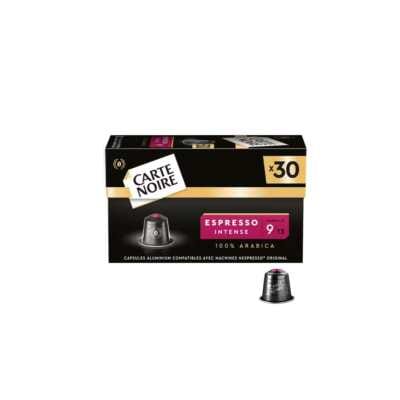 Black and gold front box containing 30 Carte Noire Espresso N°9 Intense capsules