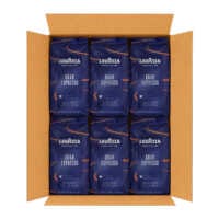 Paquete de 20 bolsas de 1 kg de café Lavazza Gran Espresso en grano, color azul, con logotipo visible