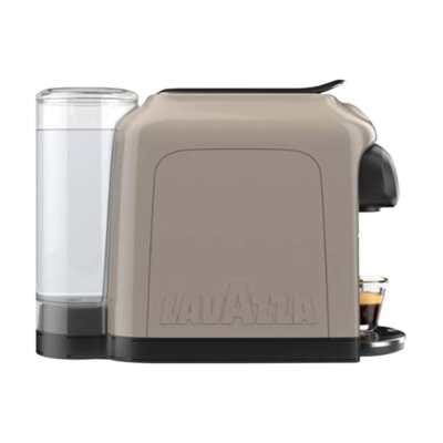 Lavazza A Modo Mio Idola kafijas automāts — pelēks, skats no sāniem, pelēka krāsa, redzama caurspīdīga ūdens tvertne