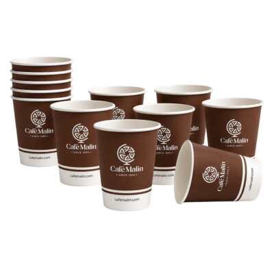20cl brown cardboard cups from a pack of 50, Cafemalin logo visible on each cup