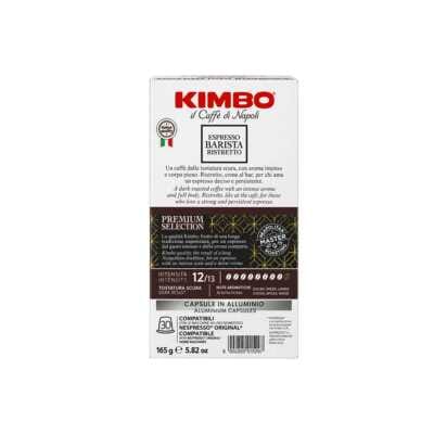 Kutija od 30 Nespresso kompatibilnih Kimbo Espresso Barista Ristretto kapsula, prednji pogled, pretežno bijele boje