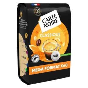 Cápsulas de café Carte Noire Classic Balanced Coffee 100% Arábica em formato mega com 60 unidades, embalagem preta e laranja.