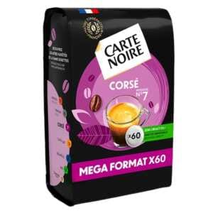 Caffè Carte Noire Forte e Aromatico, 100% Arabica in capsule morbide, formato maxi x60, confezione nera e viola.