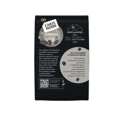 Mehke kapsule Carte Noire Espresso Intense N°8, črne, logotip in oznaka intenzivnosti 8 na sprednji strani, pakiranje 60 kosov