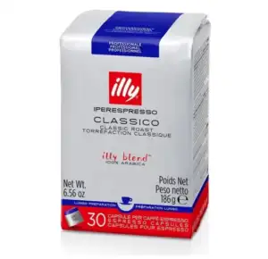 Kávové kapsle Iperespresso Professional Classico Lungo, bílomodré balení, 30 kapslí, značka neznámá.