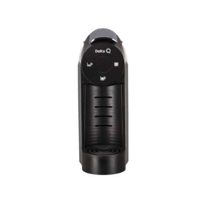 Delta Q Mini Qool aparat za kavu — sivi, prednji pogled, siva boja, vidljivi gumbi i logotip
