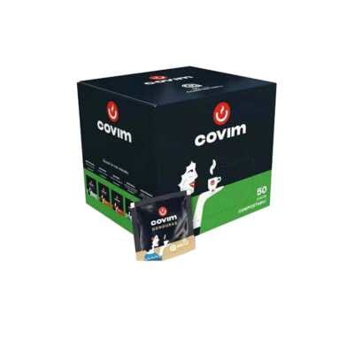 Черна кутия с 50 капсули Covim Espresso Honduras ESE с червено и зелено лого, изглед отпред
