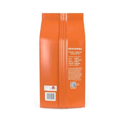 Verso da embalagem de 1 kg de Covim Orocreme, de cor laranja, com informação legível sobre o produto